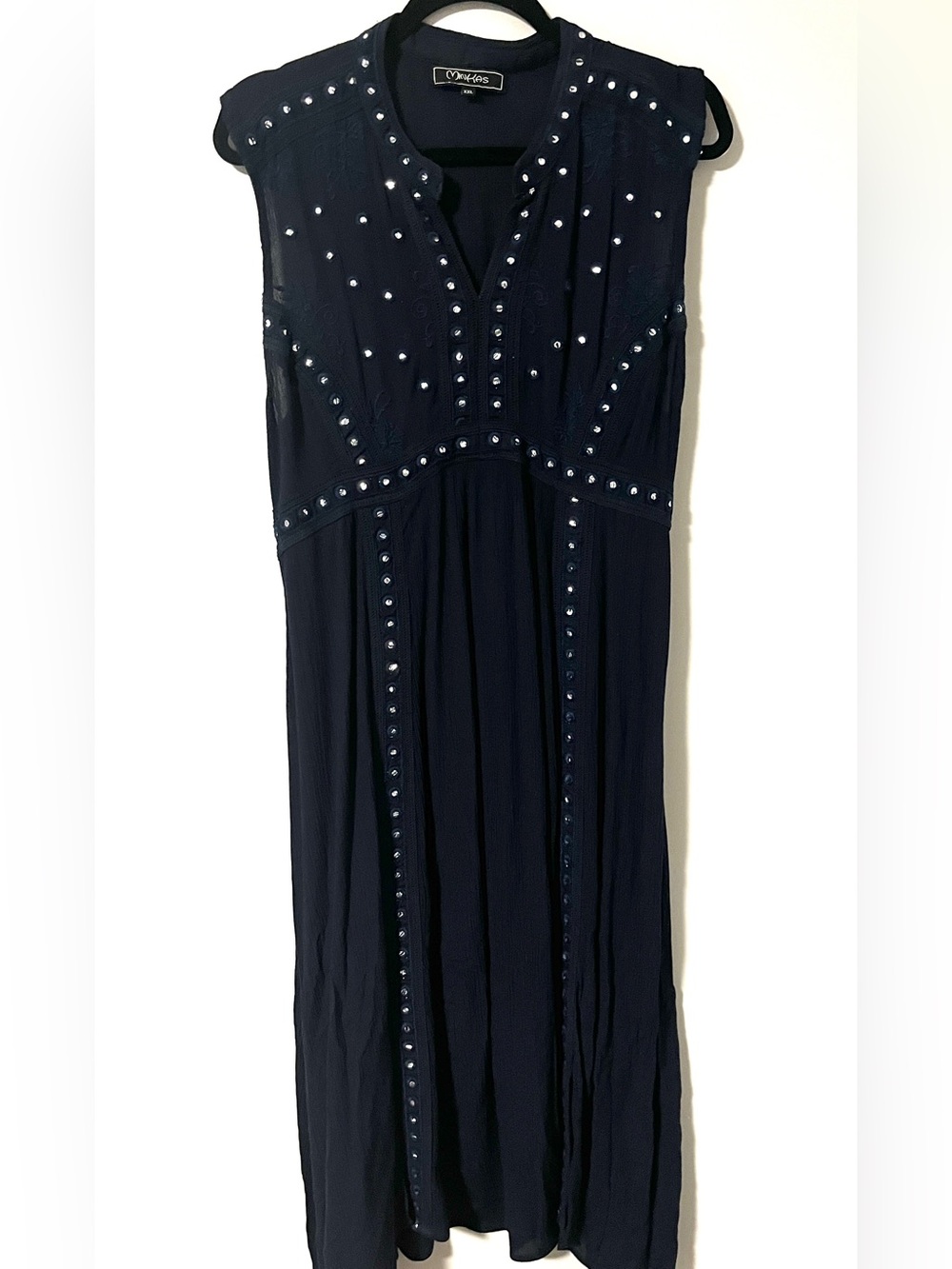 Minkas Navy embellishment Sleeveless Maxi Dress